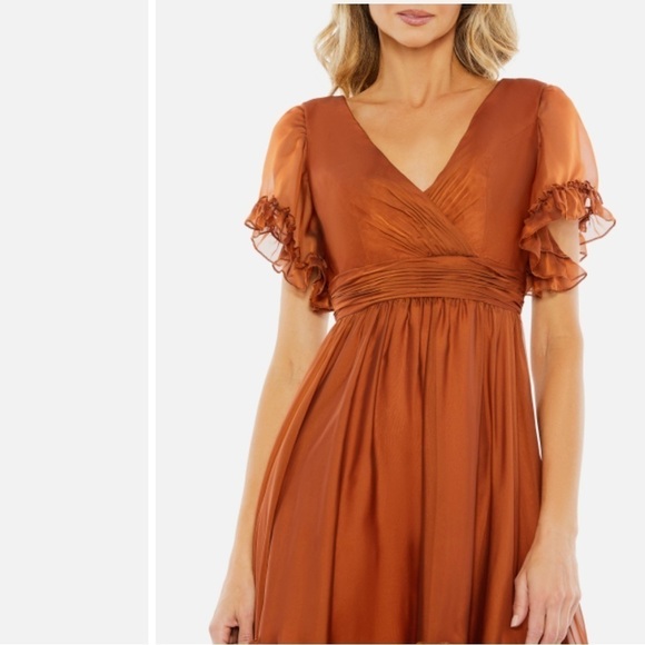 MAC DUGGAL Rust Ruffle Trim Midi Dress - Picture 5 of 14